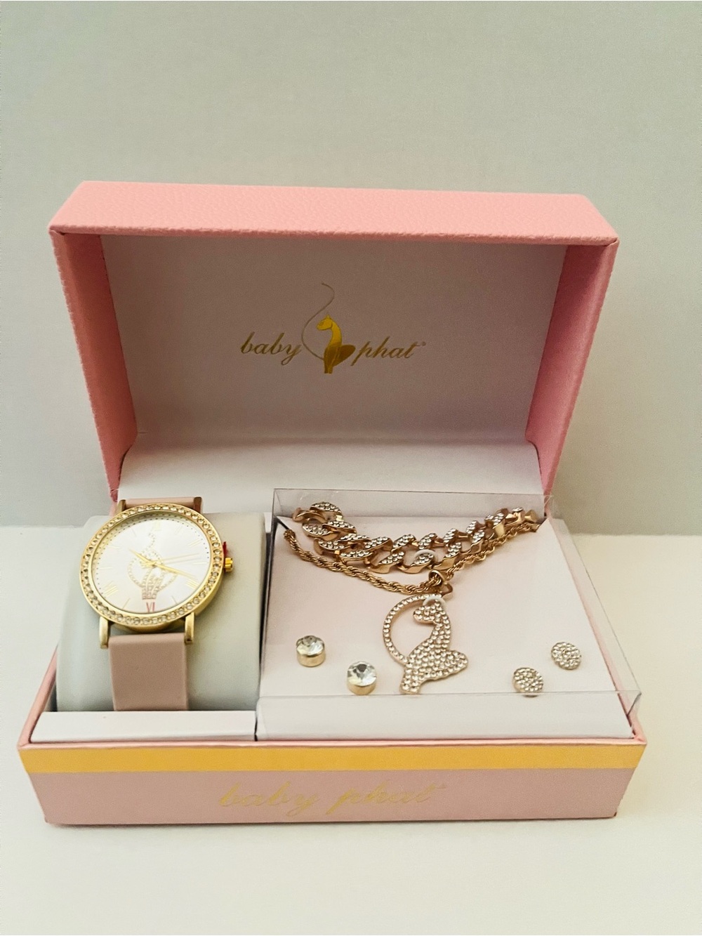 Baby Phat Pink and Gold-tone Watch & Jewelry Set